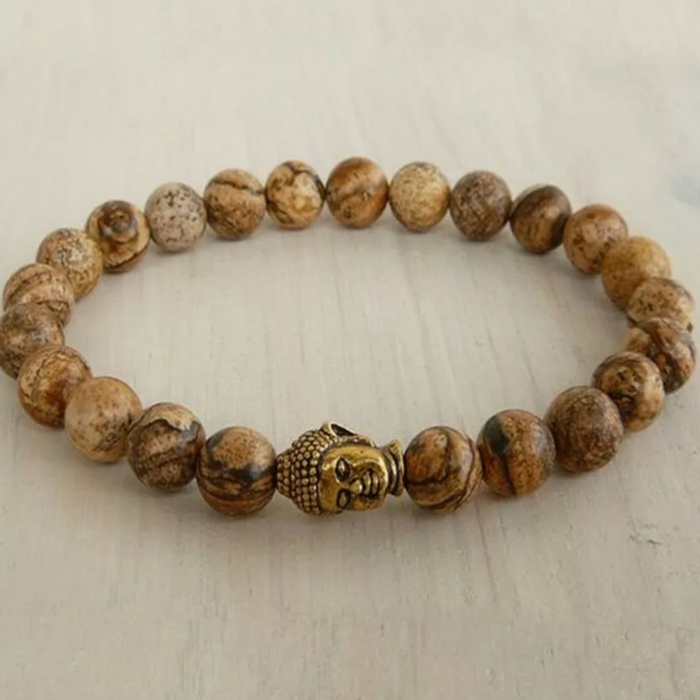 8mm Picture Jasper Mala Bracelet Gemstone Energy Chakra Yoga Reiki C803-B